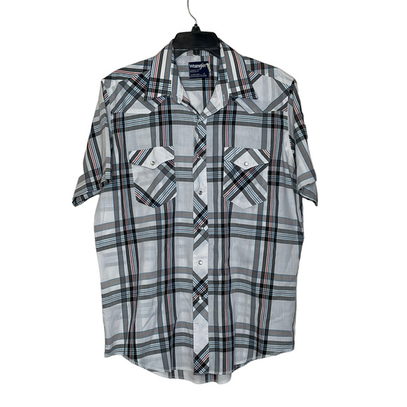 Wrangler Mens Western Pearl Snap Shirt Size 17 Regular Fit White Gray Stripe - Picture 1 of 6